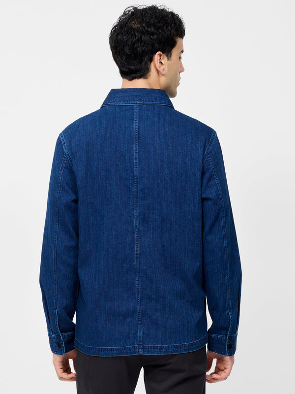 Fcuk Long Sleeve Denim Overshirt Denim Blue