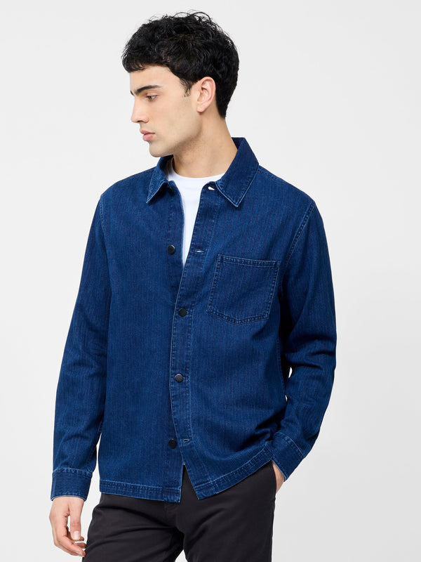 fcuk Long Sleeve Denim Overshirt Denim Blue