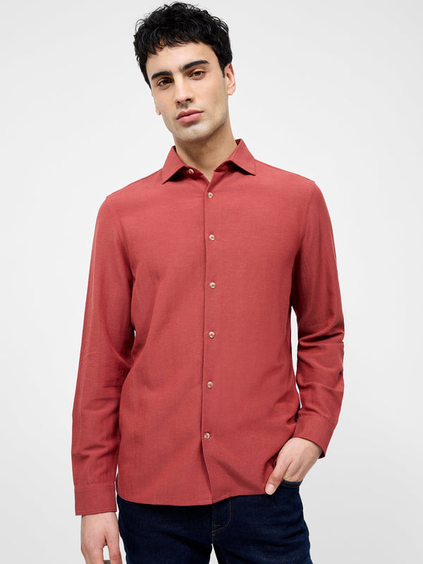 fcuk Long Sleeve Linen Blend Shirt Brick Red