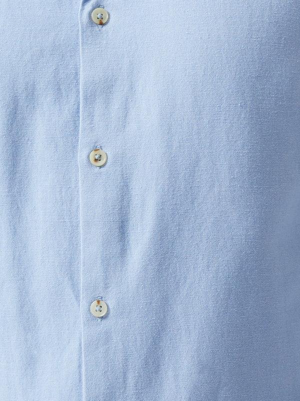 Fcuk Long Sleeve Linen Blend Shirt Light Blue