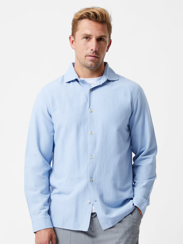 fcuk Long Sleeve Linen Blend Shirt Light Blue