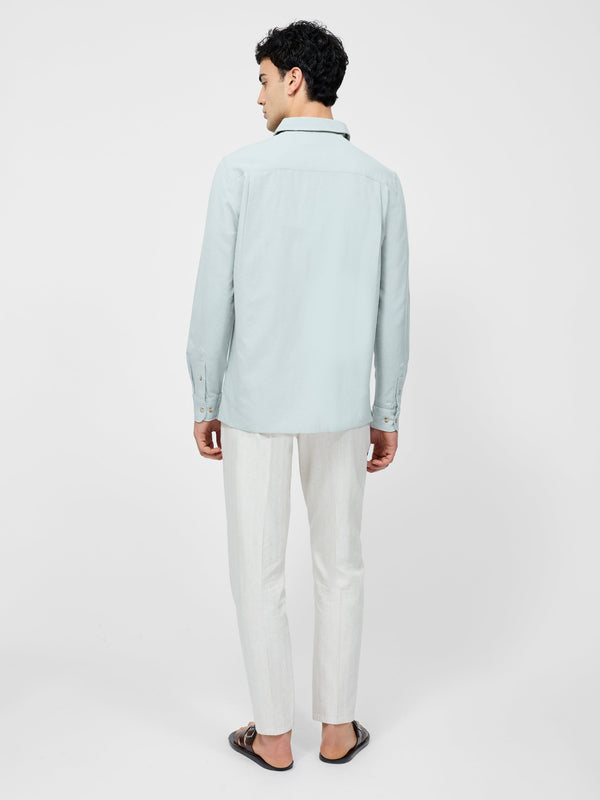 Fcuk Long Sleeve Linen Blend Shirt Mist Green