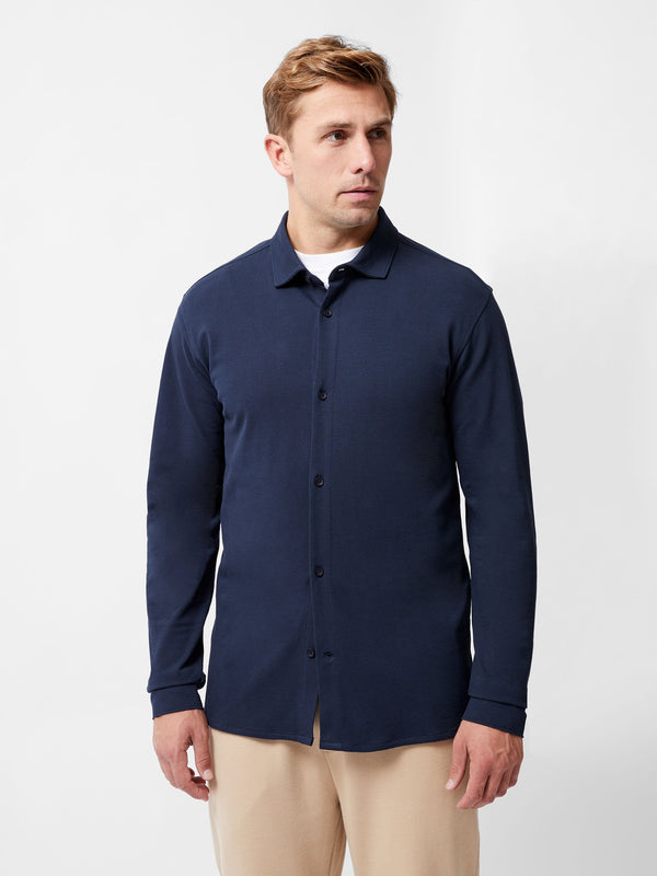 Fcuk Long Sleeve Pique Jersey Shirt Navy