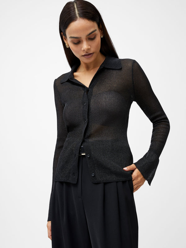Fcuk Lurex Mix Collared Top Black