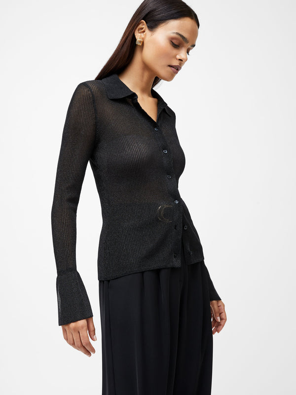 fcuk Lurex Mix Collared Top Black