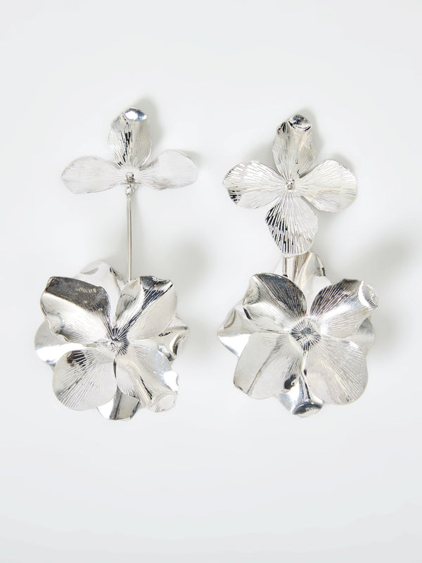 fcuk Metal Floral Drop Earrings Silver