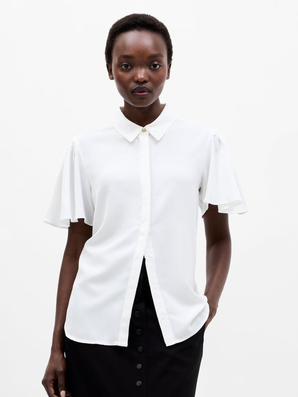 Fcuk Mila Flutter Sleeve Shirt White