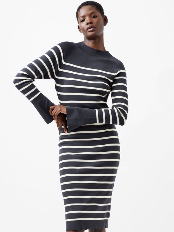 Fcuk Milena Striped Knit Midi Dress Moonless/Cream