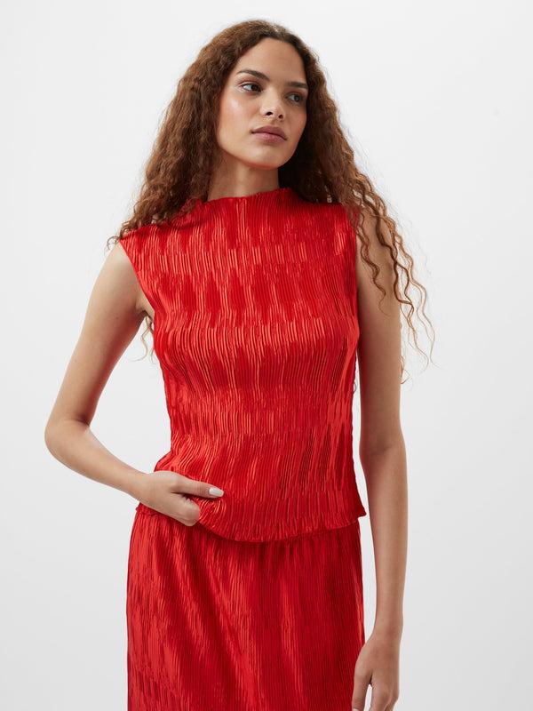 fcuk Moira Pleated Sleeveless Top Scarlet Red