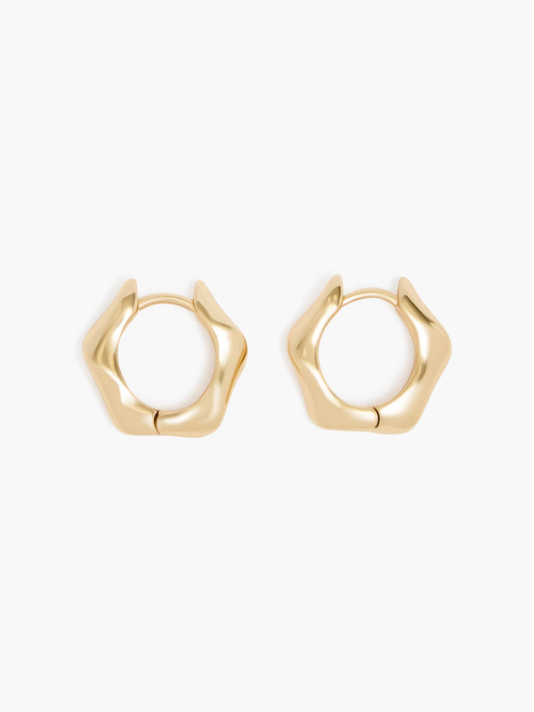 fcuk Molten Hexagon Huggie Hoop Earrings Gold
