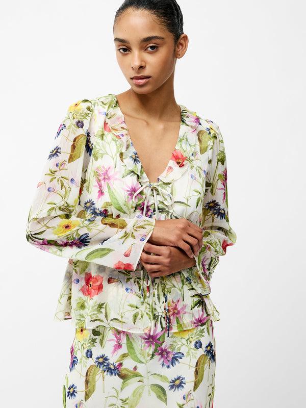 Fcuk Monica Hallie Crinkle Blouse White Multi