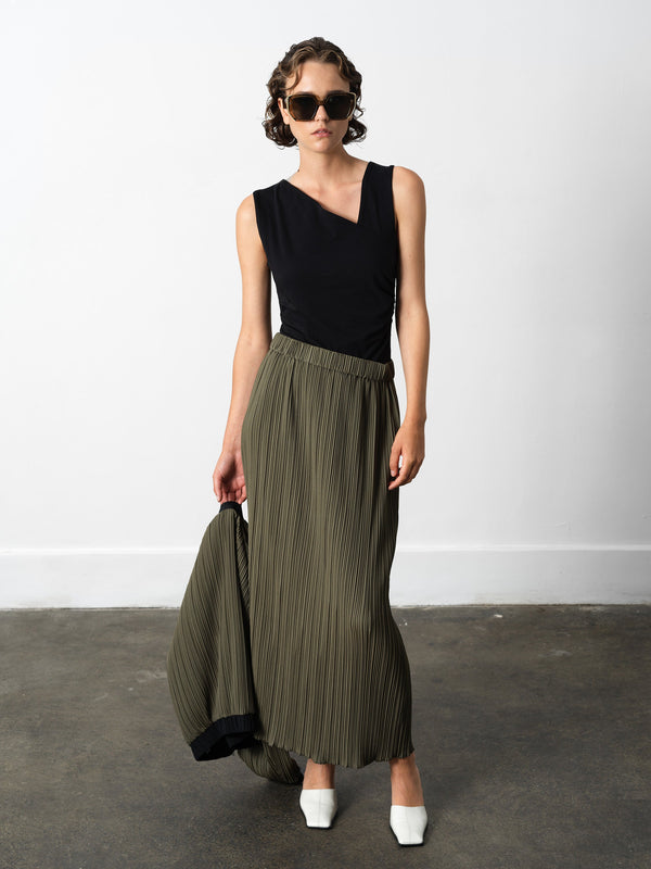 fcuk Niri Plisse Column Maxi Skirt Khaki Green