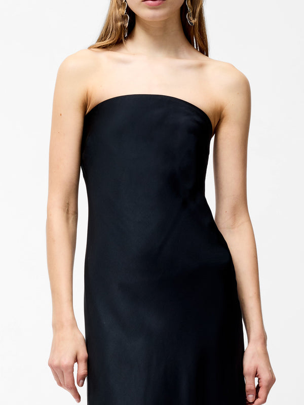 Fcuk Oona Satin Bandeau Midi Dress Black