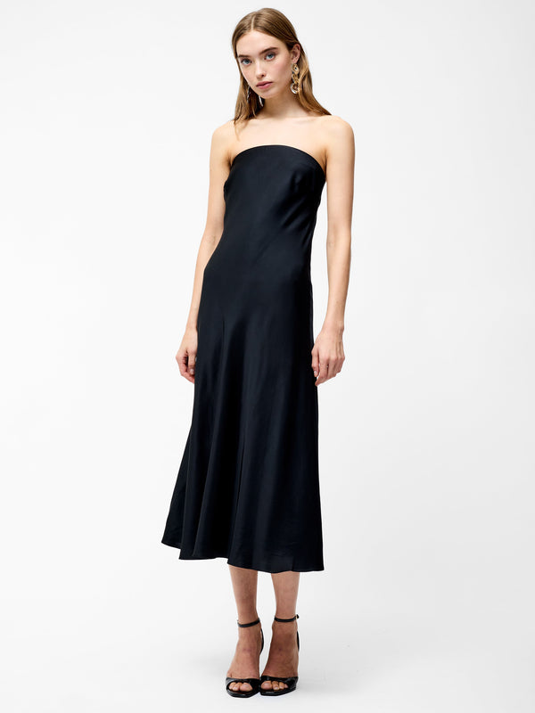 Fcuk Oona Satin Bandeau Midi Dress Black