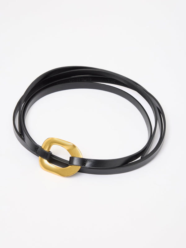 fcuk Ornate Buckle Skinny Tie Belt Black/Gold