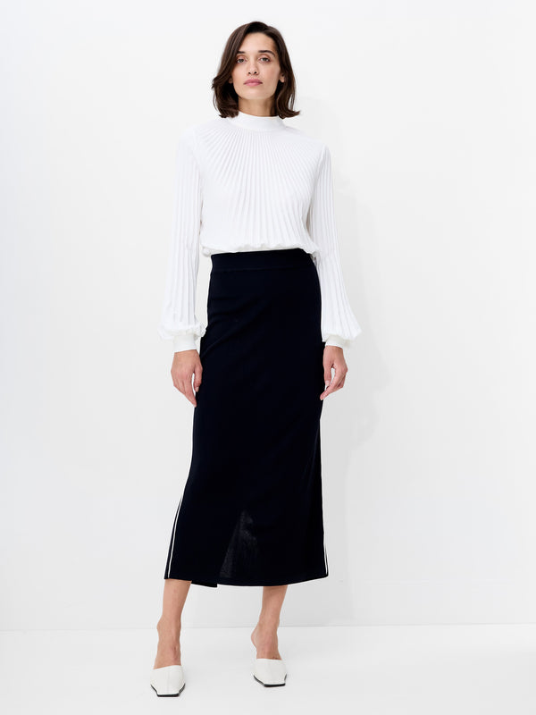 Fcuk Ottie Back Slit Midi Skirt Navy Winter White