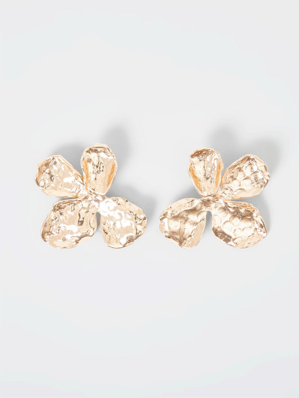 fcuk Oversized Hammered Flower Stud Earrings Gold