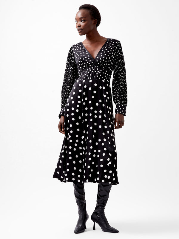 fcuk Polka Dot Candice Satin Dress Black/White