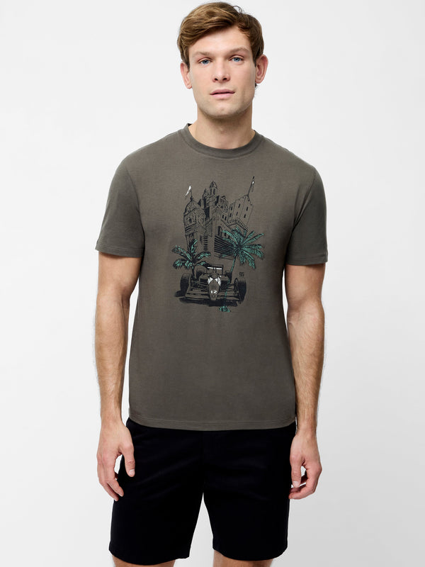 fcuk Racing Car Graphic T-Shirt Khaki