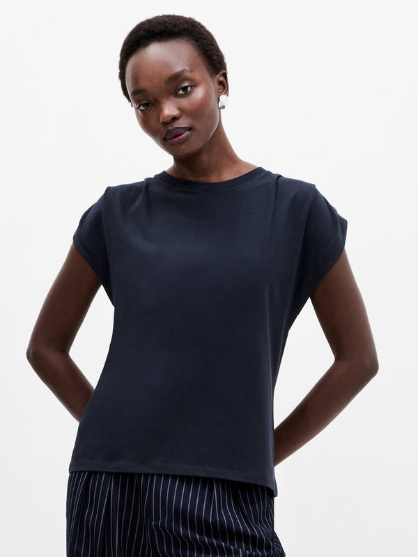 fcuk Rallie Pleated Shoulders T-Shirt Navy