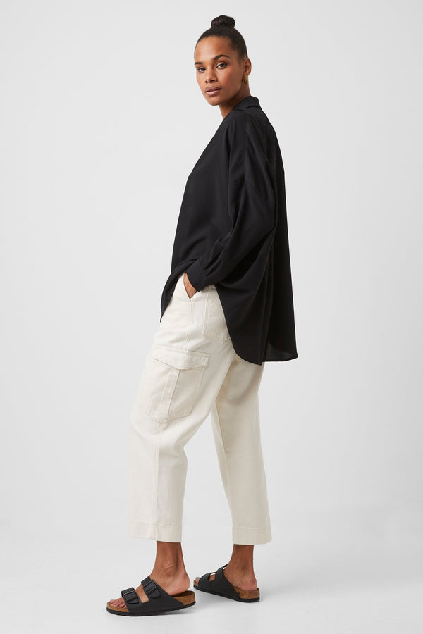 Fcuk Rhodes Recycled Crepe Popover Shirt Black