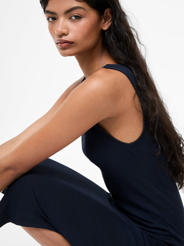 Fcuk Ribbed Slash Neck Midi Dress Midnight