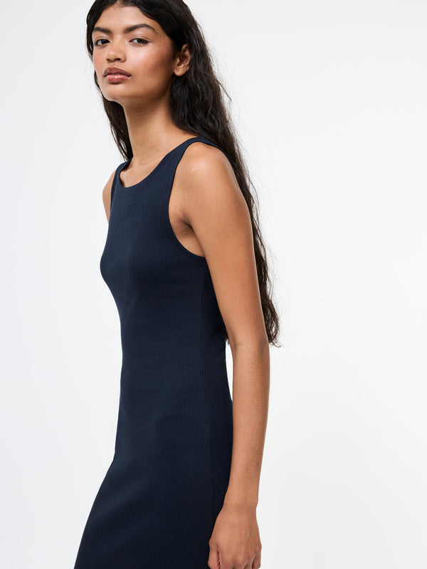 Fcuk Ribbed Slash Neck Midi Dress Midnight