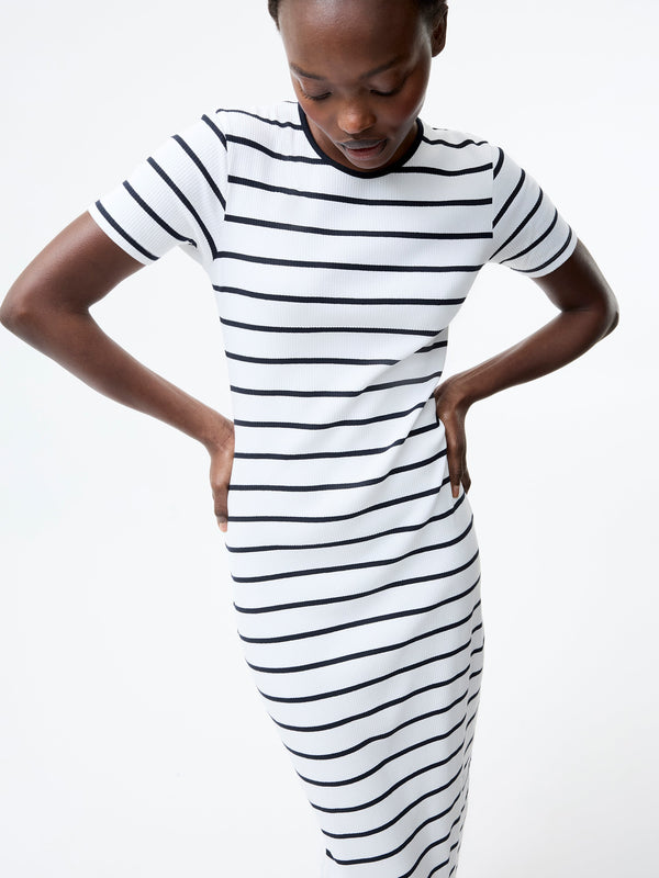 Fcuk Ribbed Striped Midi Dress Midnight