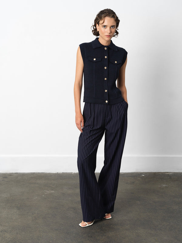 Fcuk Roland Knit Collared Gilet Indigo