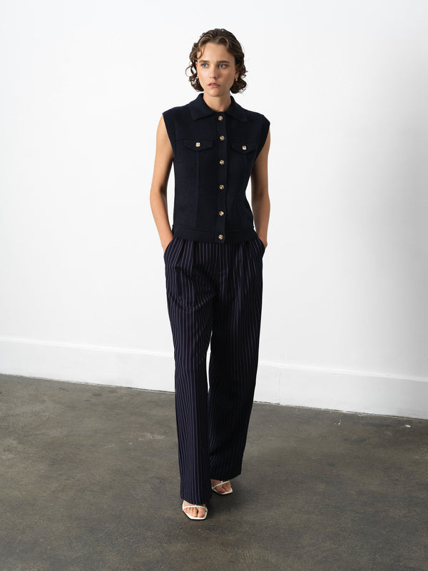 Fcuk Roland Knit Collared Gilet Indigo