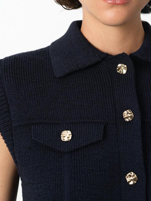 Fcuk Roland Knit Collared Gilet Indigo