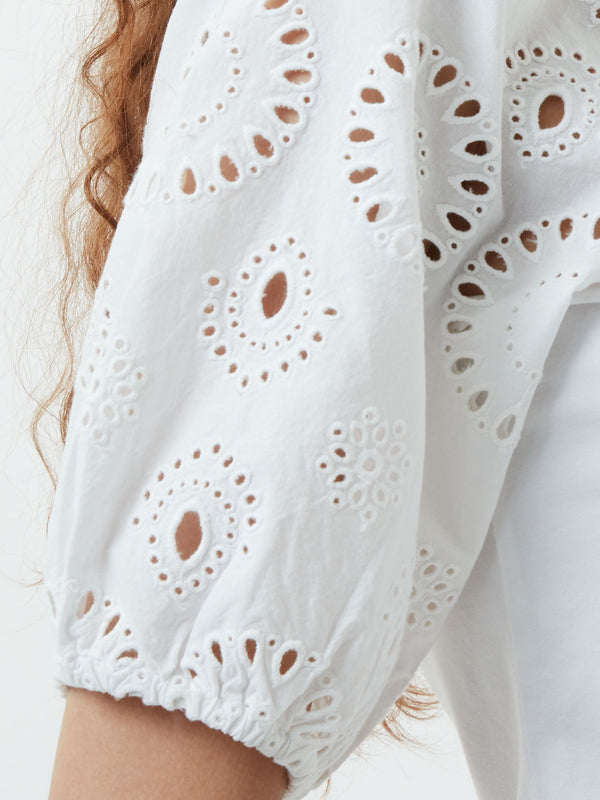 Fcuk Rosana Anglaise Puff Sleeve Top Linen White
