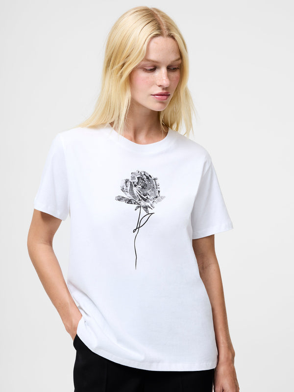 fcuk Rose Print Graphic T-Shirt White Black
