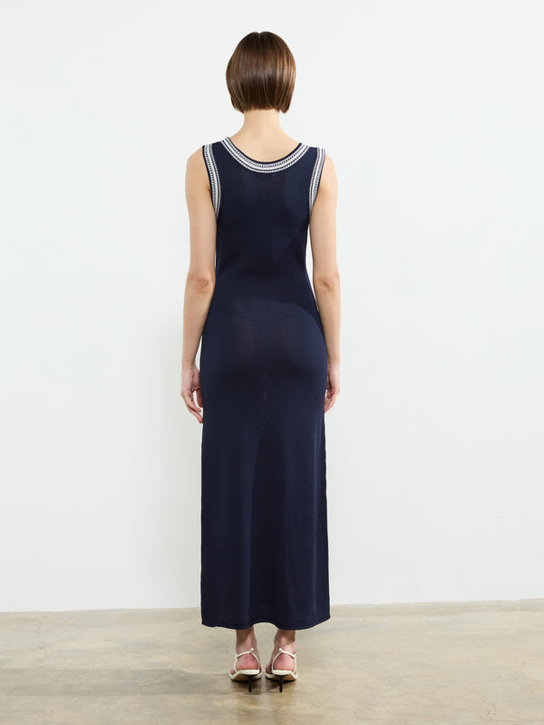 Fcuk Sage Knitted Trim Dress Navy/Summer White