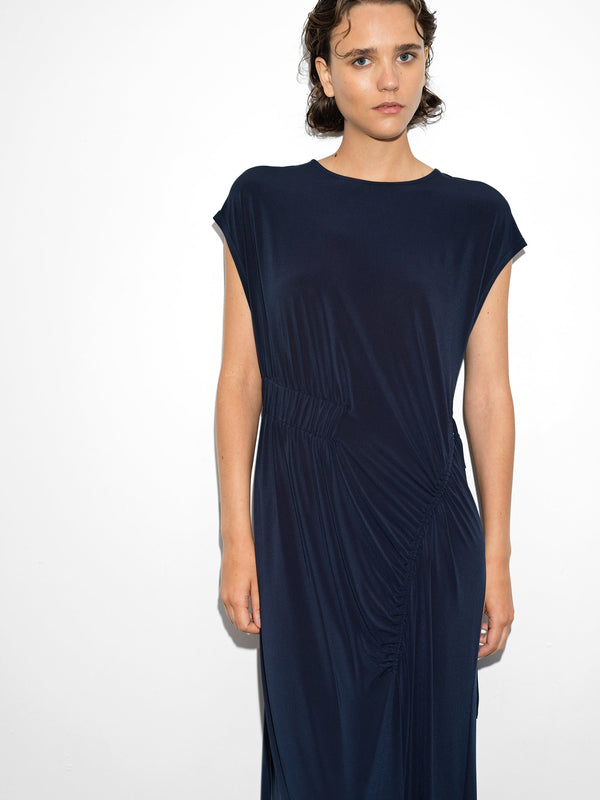 Fcuk Samira Jersey Gathered Maxi Dress Navy