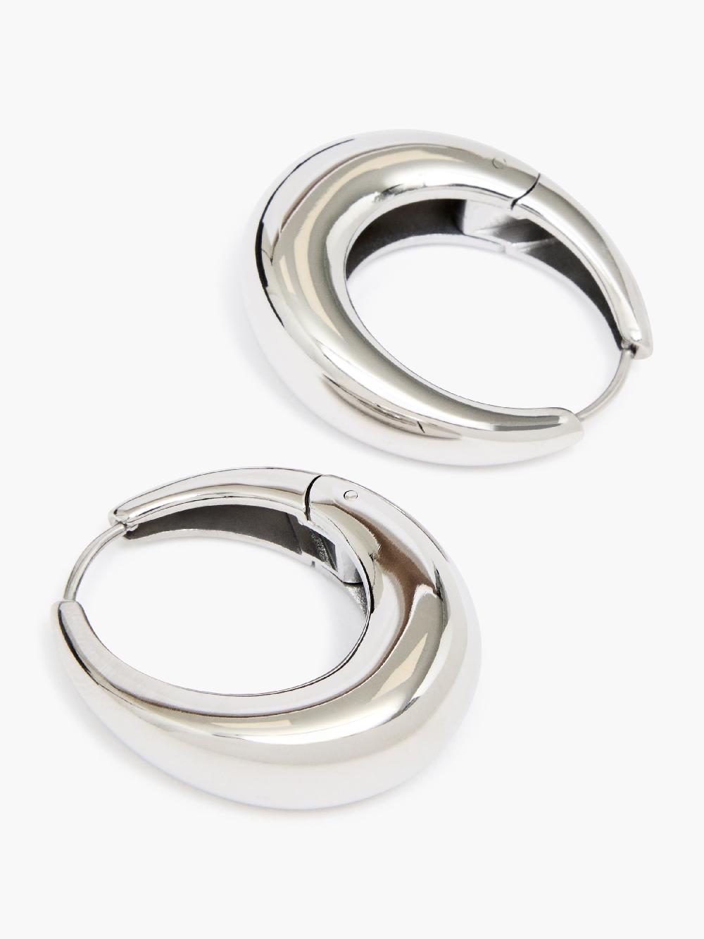 Fcuk Sculptural Oval Hoop Earrings Rhodium
