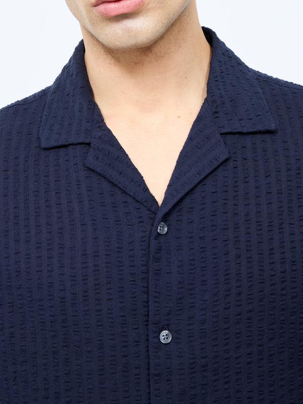 Fcuk Seersucker Short Sleeve Shirt Navy