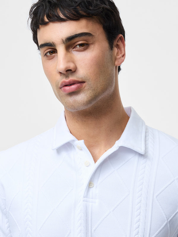 Fcuk Short Sleeve Jacquard Polo Shirt White