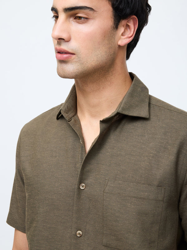 Fcuk Short Sleeve Linen Blend Shirt Khaki