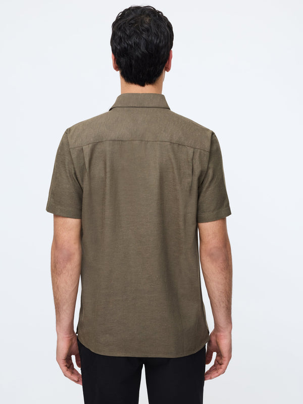 Fcuk Short Sleeve Linen Blend Shirt Khaki
