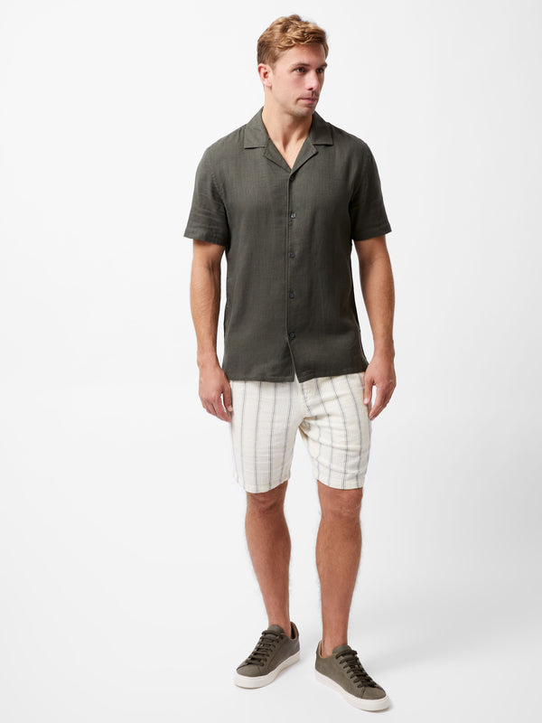 Fcuk Short Sleeve Matty Weave Revere Shirt Khaki