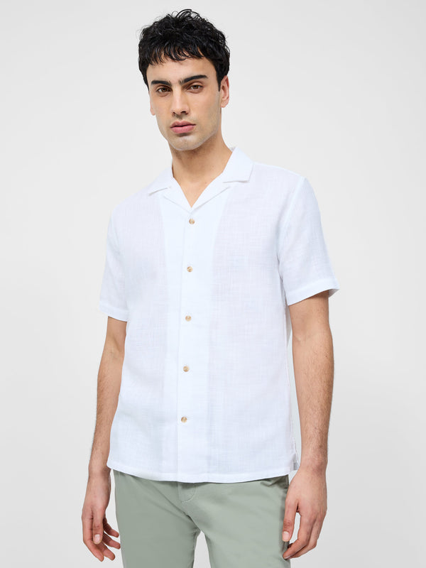 fcuk Short Sleeve Matty Weave Revere Shirt White
