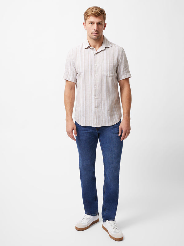 Fcuk Short Sleeve Stripe Pocket Shirt Sand Stripe