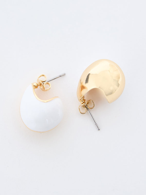 Fcuk Small Two Tone Teardrop Earrings White/Gold