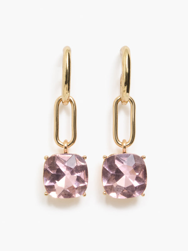 fcuk Square Crystal Link Drop Earrings Pink/Gold