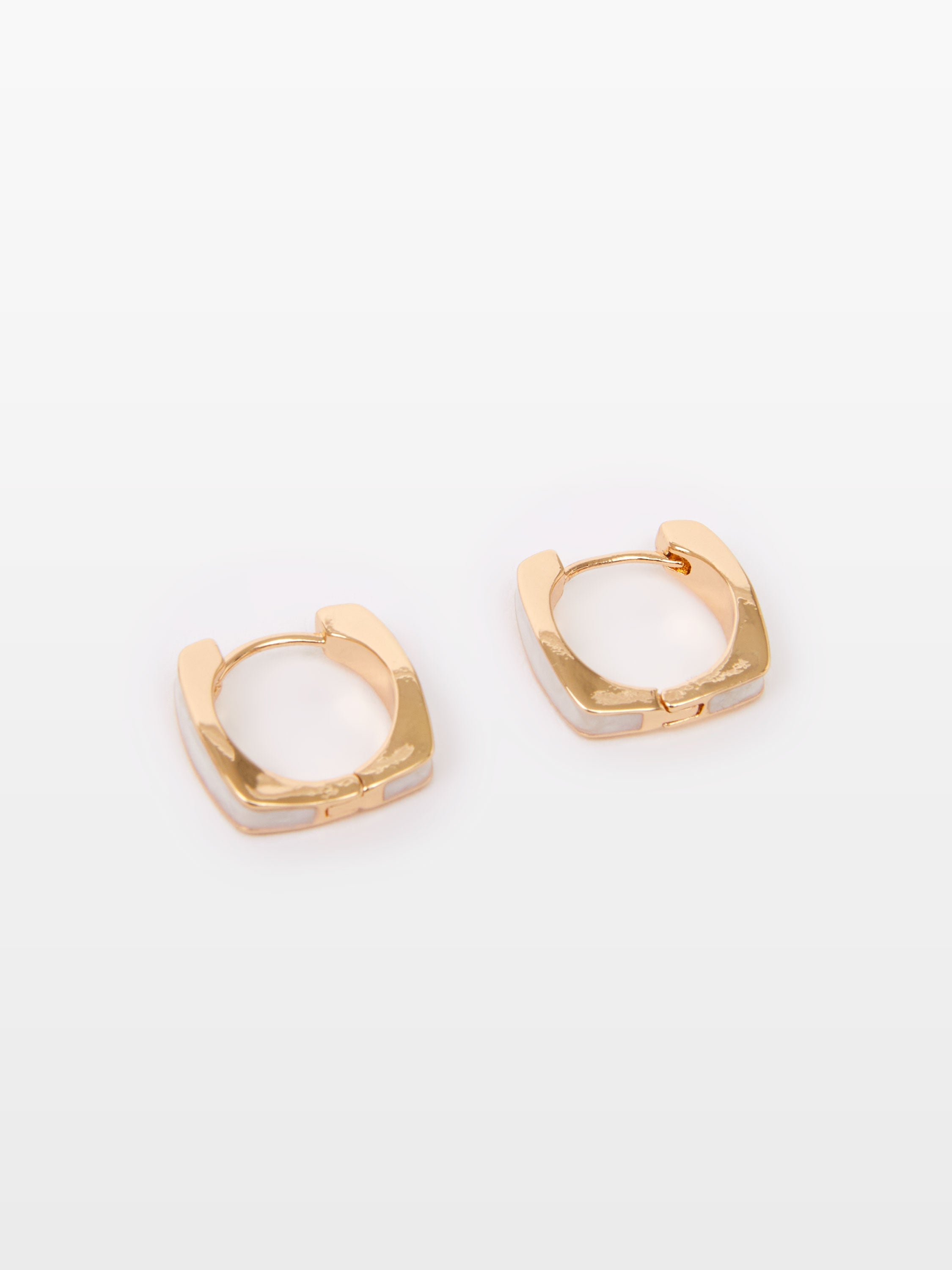 Fcuk Square Huggie Hoop Earrings White/Gold
