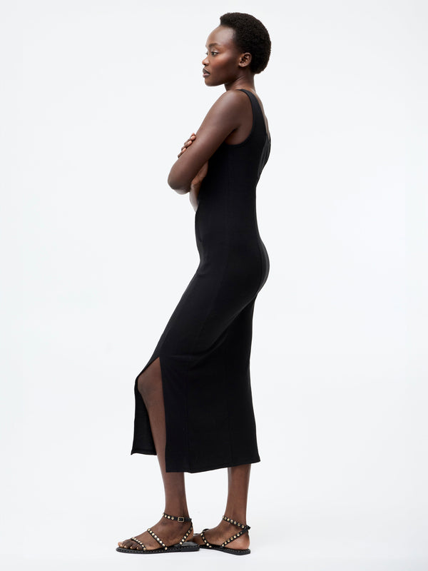 Fcuk Square Neck Ribbed Bodycon Midi Dress Black