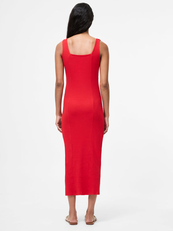 Fcuk Square Neck Ribbed Bodycon Midi Dress Red