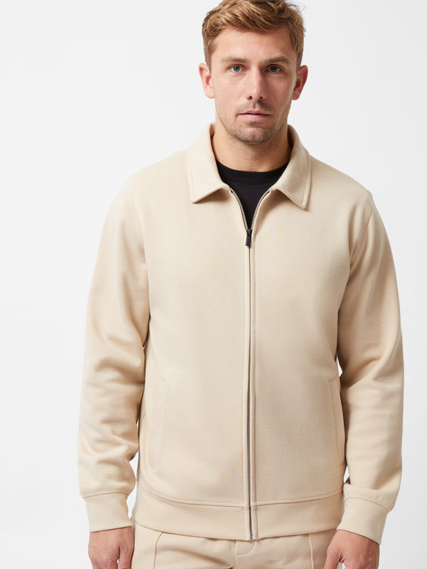 Fcuk Stretch Collared Zip Through Sweatshirt Sand