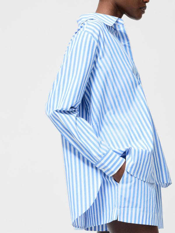 Fcuk Stripe Relaxed Popover Shirt Blue/White
